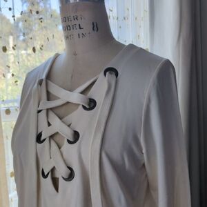 Cream White Lace-Up Top